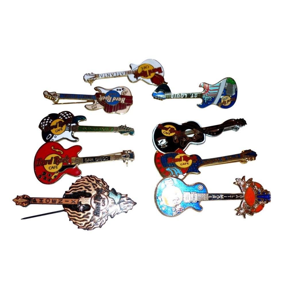 Hard Rock Cafe Guitar Pin Lot 9pc San Diego Chicago Phoenix St Louis Atlanta